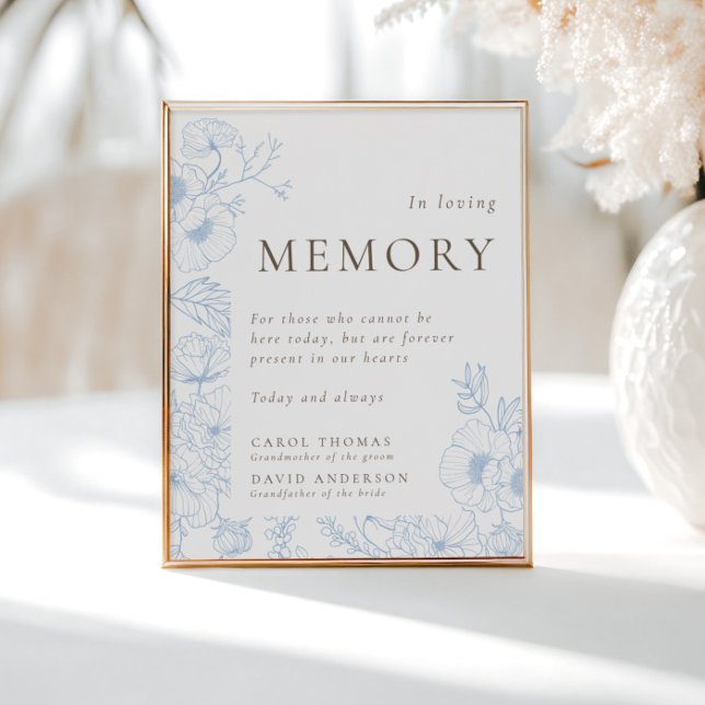 Poster Français Blue Floral Line Art in Love Memory (Créateur téléchargé)