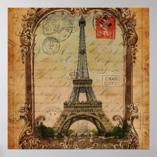 Poster francais moderne vintage paris tour eiffel