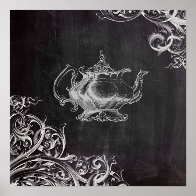 Poster français pays paris thé fête chalkboard teapot (Devant)