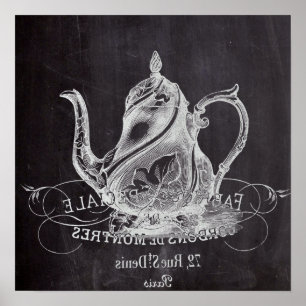Poster français pays paris thé fête chalkboard teapot