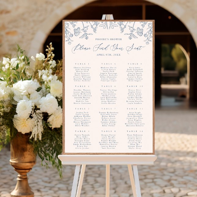 Poster Française Blue Chinoiserie Floral Bridal Siège (Créateur téléchargé)