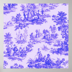 Poster Française toile de jouy bleu et blanc élégant