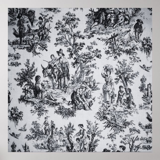 Poster Française toile de jouy noir et blanc élégant (Devant)