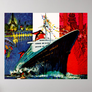 Poster France avec Tour Eiffel et Statue de la Liberté