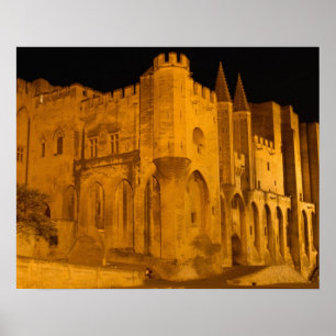 Poster France, Avignon, Provence, Palais papal à la nuit