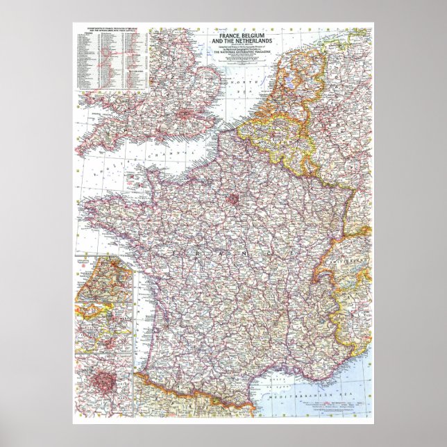 Poster " France, Belgique, Pays-Bas : 1960 Carte détaillé (Devant)
