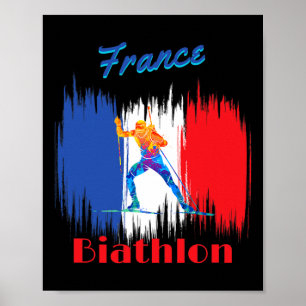 Poster France Biathlon Ski De Fond Et Fusil Shooti