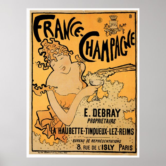 Poster France Champagne Vin Vintage Boisson Ad Art (Devant)
