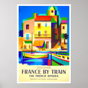 Poster France en train voyage vintage