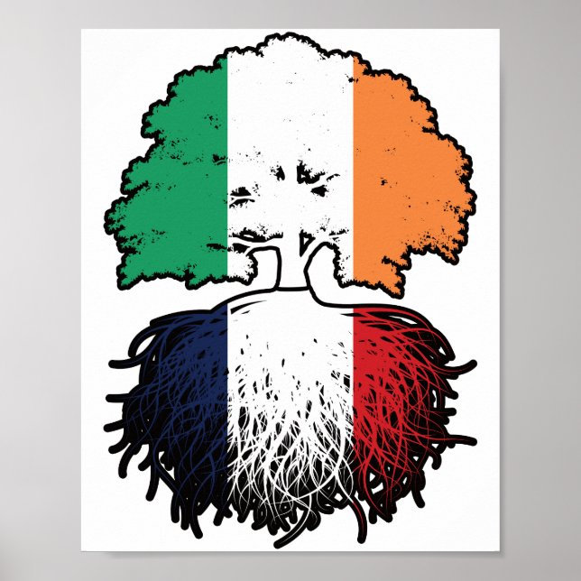 Poster France French Irish Ireland Tree Roots Flag (Devant)