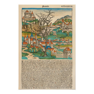 Poster France Nuremberg Chronique 1493 Ancien livre médié