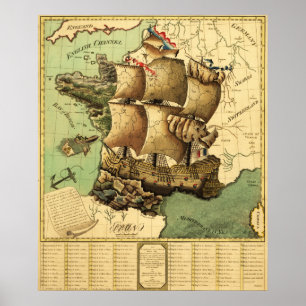 Poster France Represented as a ShipPanoramic Map