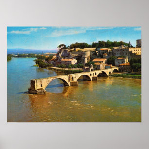 Poster France vintage, Avignon; pont brisé