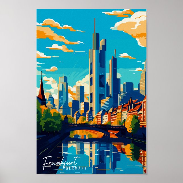 Poster Francfort Allemagne Art Voyage Illustration Vintag (Devant)