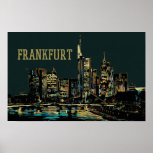 Poster Francfort par la ville de nuit Illustration, Allem