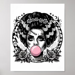 Poster Frankenstein Monster Et Femme Bubble Gum Funny Ha