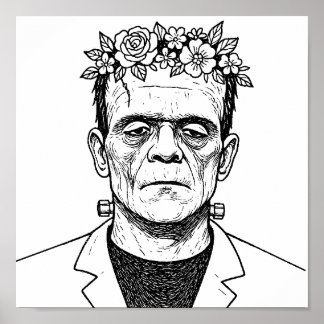 Poster FRankenstien avec une couronne de fleurs