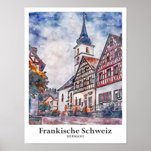 Poster Frankische Schweiz Allemagne Aquarelle de voyage (Devant)