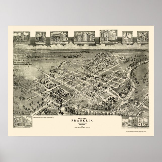 Poster Franklin, VA Carte panoramique - 1907 (Devant)