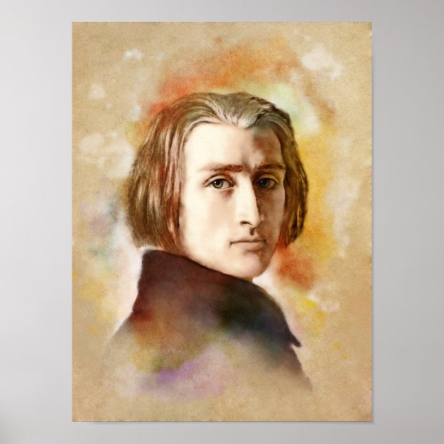 Poster Franz Liszt Portrait im Aquarell Style (Devant)