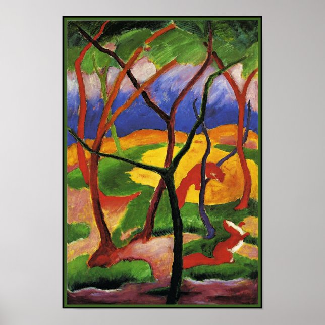 Poster Franz Marc Art abstrait, Weasels Jouer (Devant)