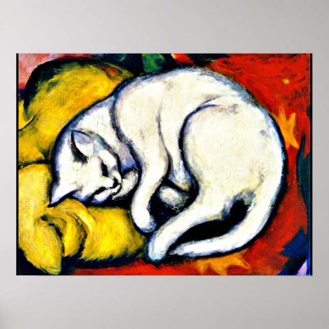 Poster Franz Marc - Blanc Chat célèbre peinture, (Devant)