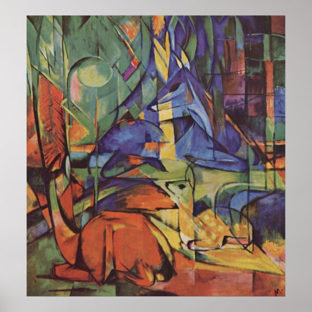 Poster Franz Marc - Cerf dans Woods II 1913-14 Lune Fawn (Devant)
