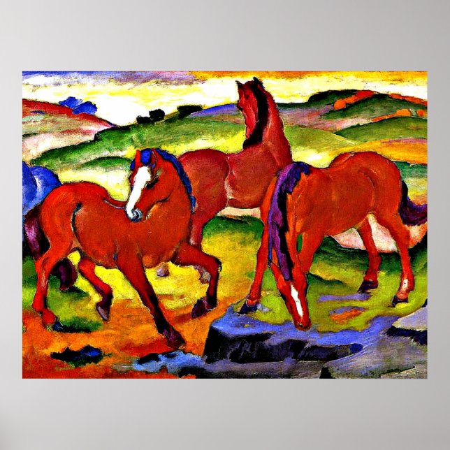 Poster Franz Marc - Chevaux de pâturage IV. 1911 (Devant)