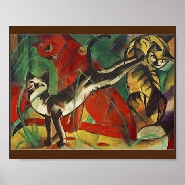 Poster Franz Marc, Fine Art, Trois Chats, (Devant)