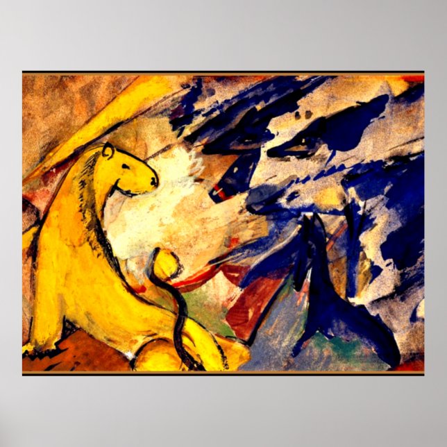 Poster Franz Marc - Lion jaune, Renard bleu, Cheval bleu (Devant)