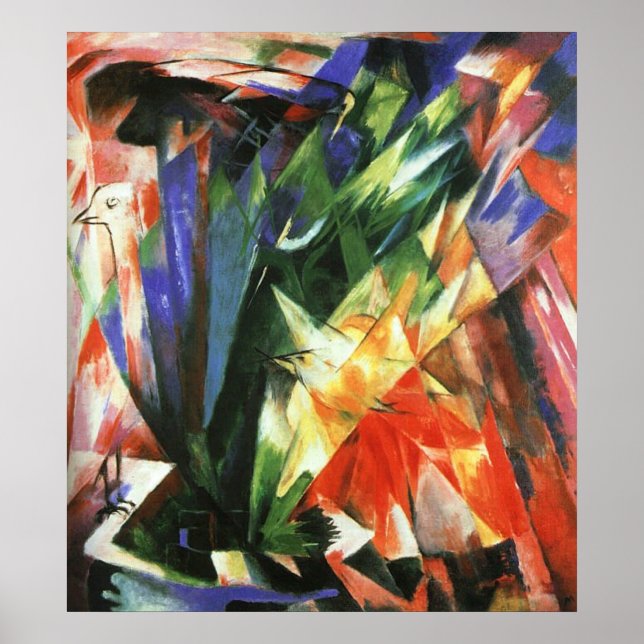 Poster Franz Marc - Oiseaux 1914 Huile Canvas troupeau d' (Devant)