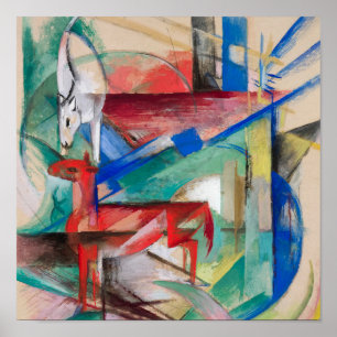 Poster Franz Marc Paysage avec Animaux Peinture célèbre