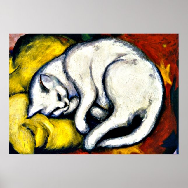 Poster Franz Marc - White Cat. Franz Marc 1912 painting. (Devant)