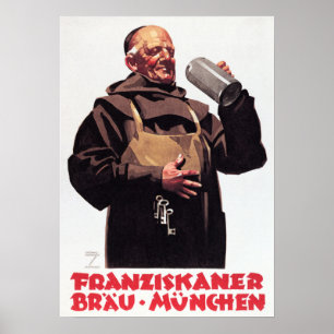 Poster FRANZISKANER BRAU MUNCHEN Et Bière Vintage alleman