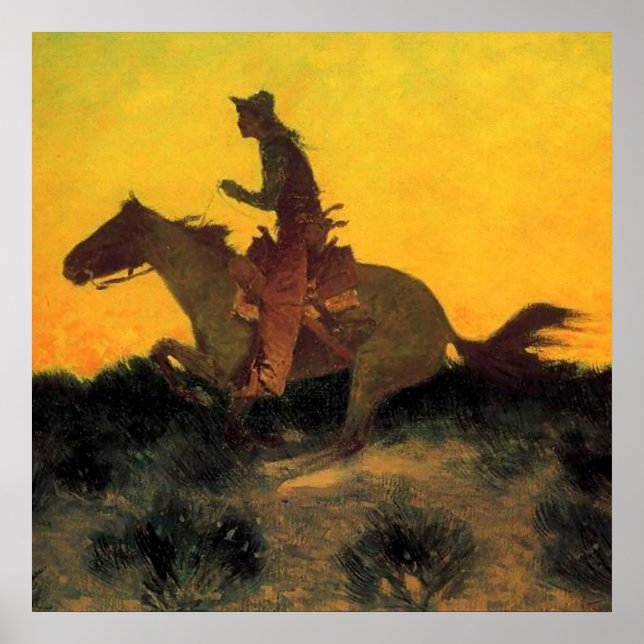 Poster Frederic Remington Western Art "Contre Le Coucher  (Devant)