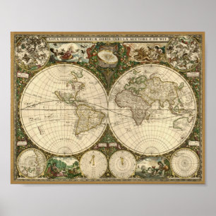 Poster Frederick de Wit 1660 Carte du Monde