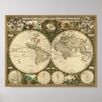 Poster Frederick de Wit 1660 Carte du Monde