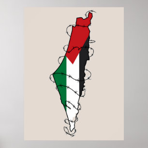 Poster Free Palestine Barbared Wire Map Liberté palestini