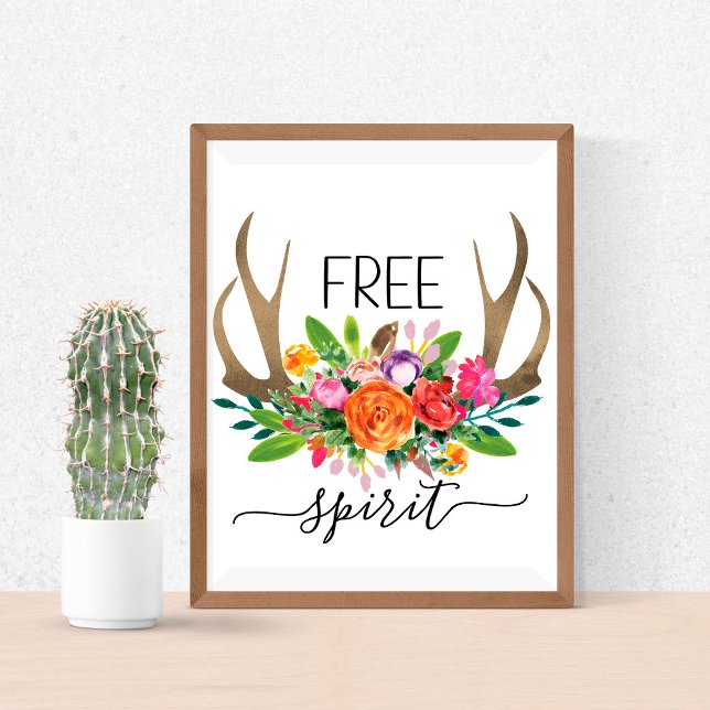 Poster Free Spirit Modern Boho Chic Fleurs Antlers (Créateur téléchargé)