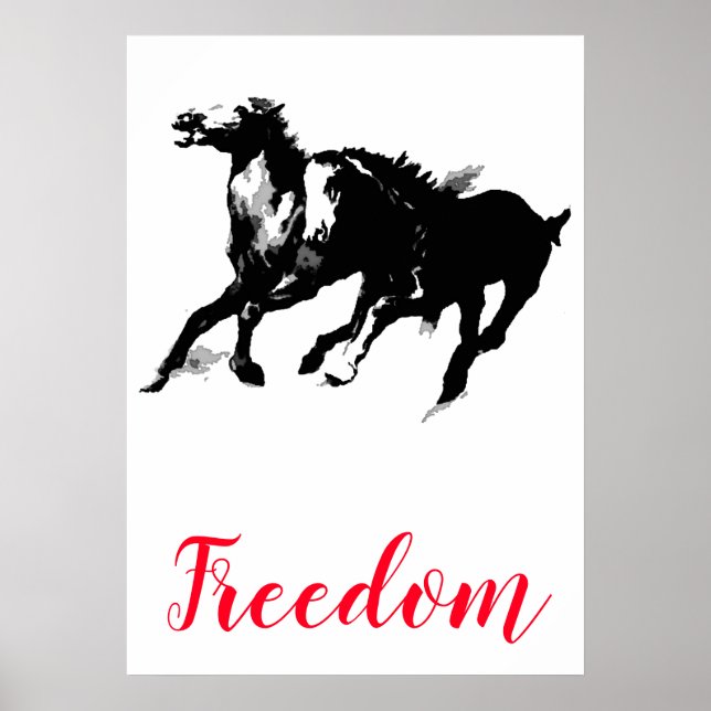 Poster Freedom Black White Pop Art Runses Horses (Devant)