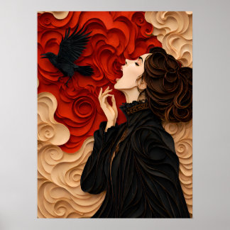 Poster freedom: gothic women with raven 