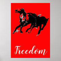 Freedom Red Black Pop Art Runses Horses