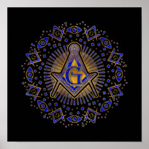 Poster Freemasonry symbol Square and Compasses