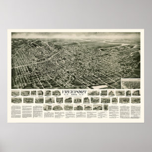Poster Freeport, NY Carte panoramique - 1925