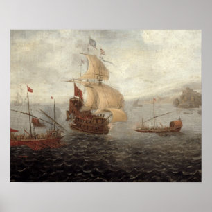 Poster Frégate de galley anglaise Flanquée par l'État ott