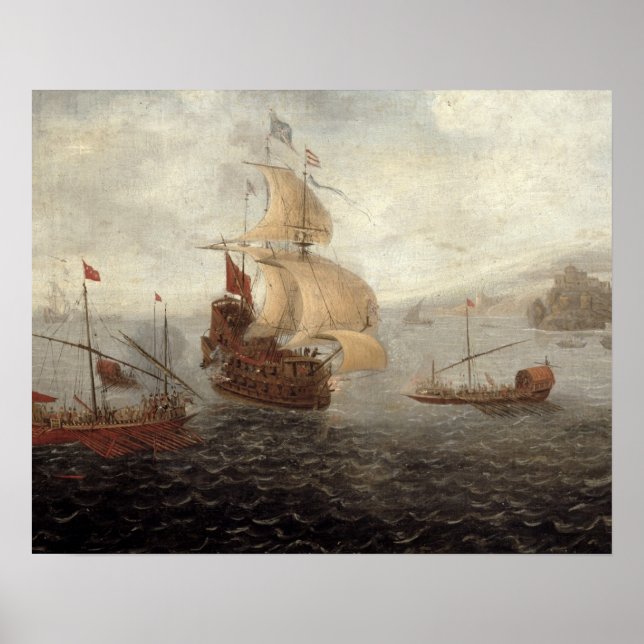 Poster Frégate de galley anglaise Flanquée par l'État ott (Devant)