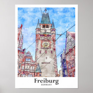 Poster Freiburg Allemagne Voyage Aquarelle main tirée
