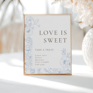 Poster French Blue Floral Line Art Love is Sweet