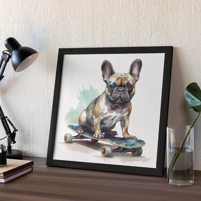 Poster French Bulldog assis sur le skateboard (Créateur téléchargé)