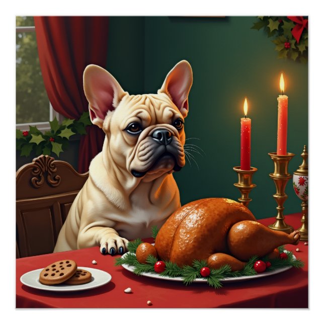 Poster French Bulldog Christmas Eve Feast Painting (Devant)